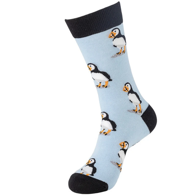 Creative Men Socks Kawaii Cartoon Horse Eagle Penguin Pattern Blue Socks Female Harajuku Skateboard