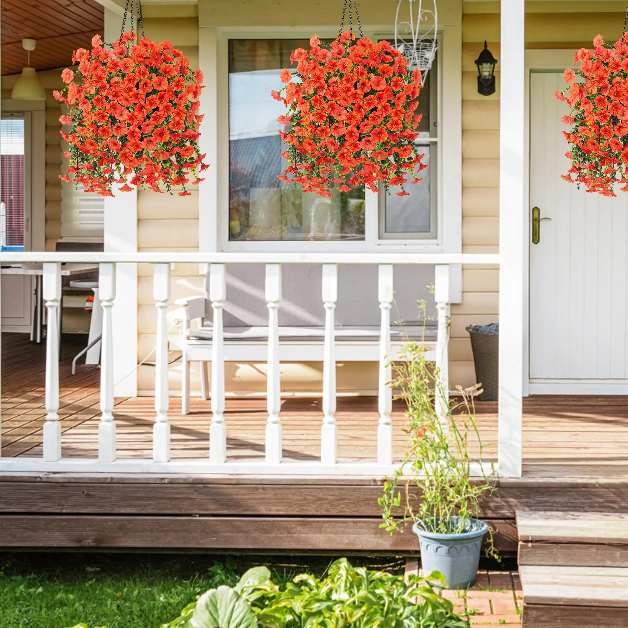 زهور المجد الصباحي الاصطناعية نباتات وهمية مع جذع الأوكالبتوس مقاومة للأشعة فوق البنفسجية زهرة صناعية ديكور شرفة الزفاف ديكور غرفة المنزل #5