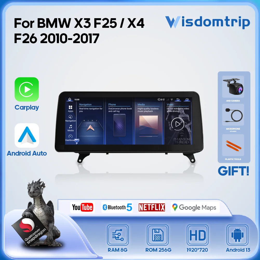 

Автомобильный мультимедийный видеоплеер 12,3 дюйма для BMW X3 F25 / X4 F26 2010-2017, GPS-навигация, оригинальная система CIC NBT Carplay 4G 360 камера