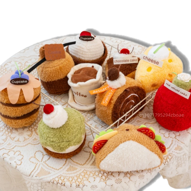Muñeco de peluche de postre Kawaii de 10cm, galleta de dibujos animados, Cupcake, rollo suizo, queso, café, pastel de Chocolate, juguete de peluche, decoración del hogar, regalo para niños