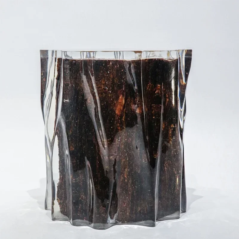 

New Trend Acrylic Resin Stool Home Furniture Hotel Luxury Resin Wood Top With Metal Base Epoxy Resin Wood Stool
