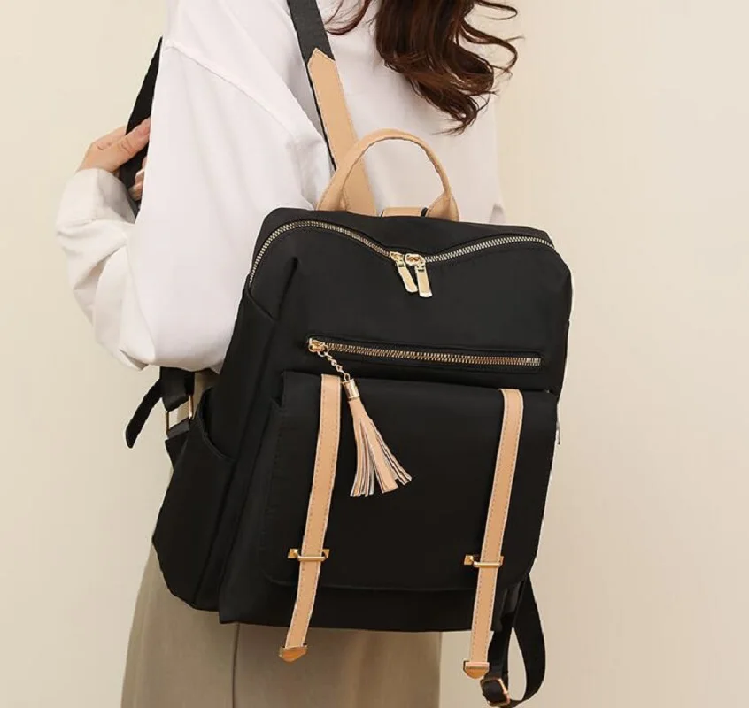 Hot Sale Fashion Tassel Waterproof Oxford Backpack Women Casual Large Capacity Shoulder Bags Laptop School Bag Travel Backpacks