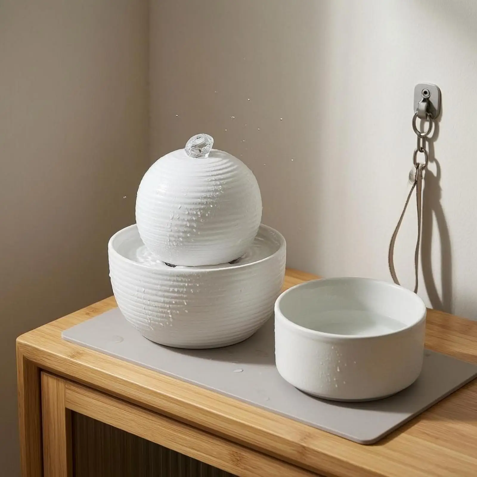 Tabletop Water Humidifier USB-Powered Desktop Water Ornament Compact Round Ribbed Humidifier for Office Desk