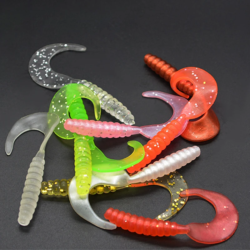 10PCS Jigging Soft Silicone Fishing Lures 3.5cm 5.5cm Shrimp Fishy Smell Wobblers Spiral Tail Artificial Swimbaits Shad Souple