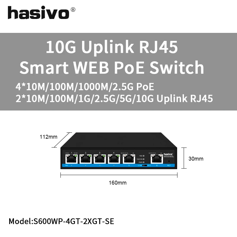 hasivo 4- oder 8-Port-Web-Managed 2,5 Gps PoE oder kein PoE-Switch + 2 * 10 Gps RJ45-Uplink 5