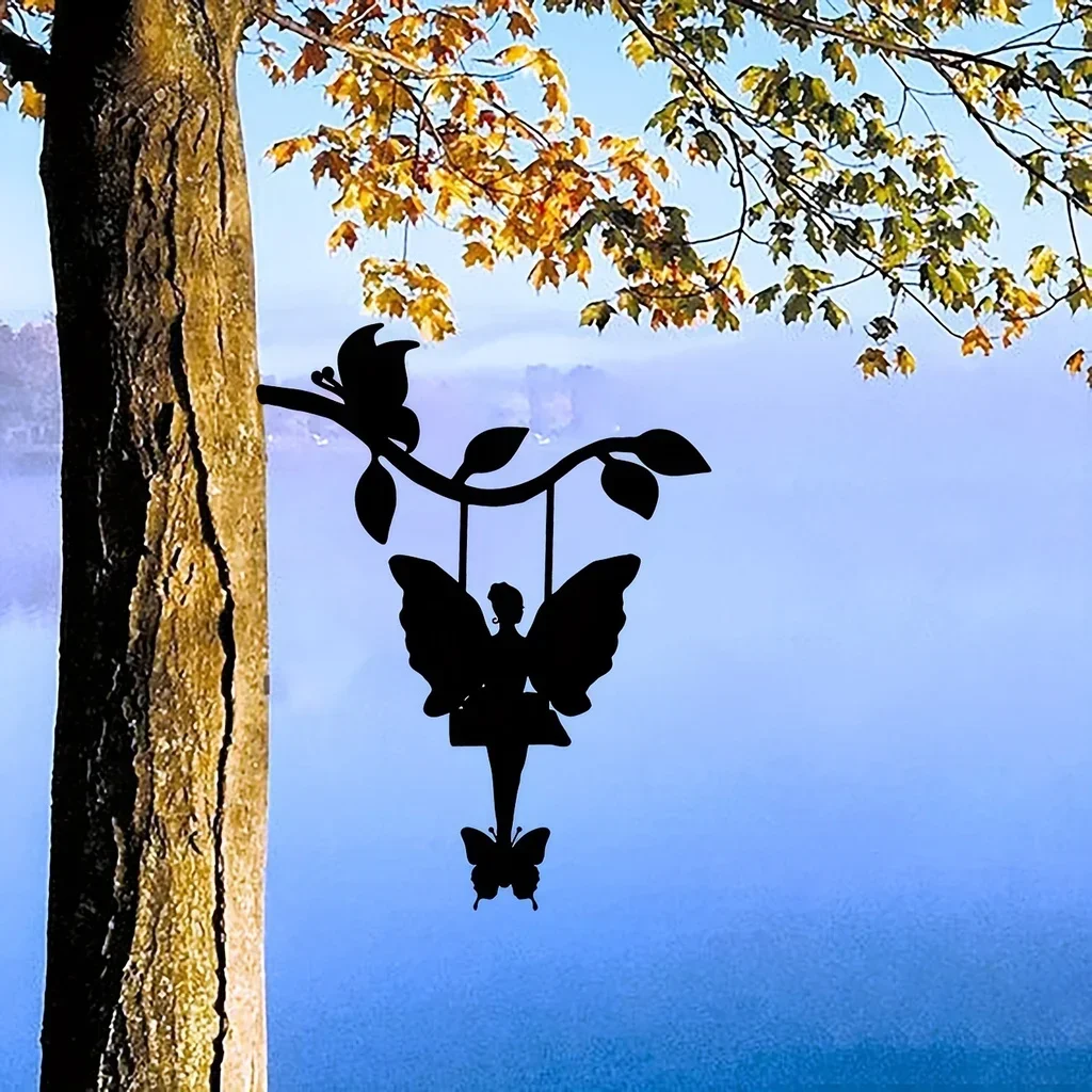 1pc Elf On Branch Steel Silhouette Metal Wall Art - Perfect for Birthdays, Housewarming Gifts & Outdoor Decoration!