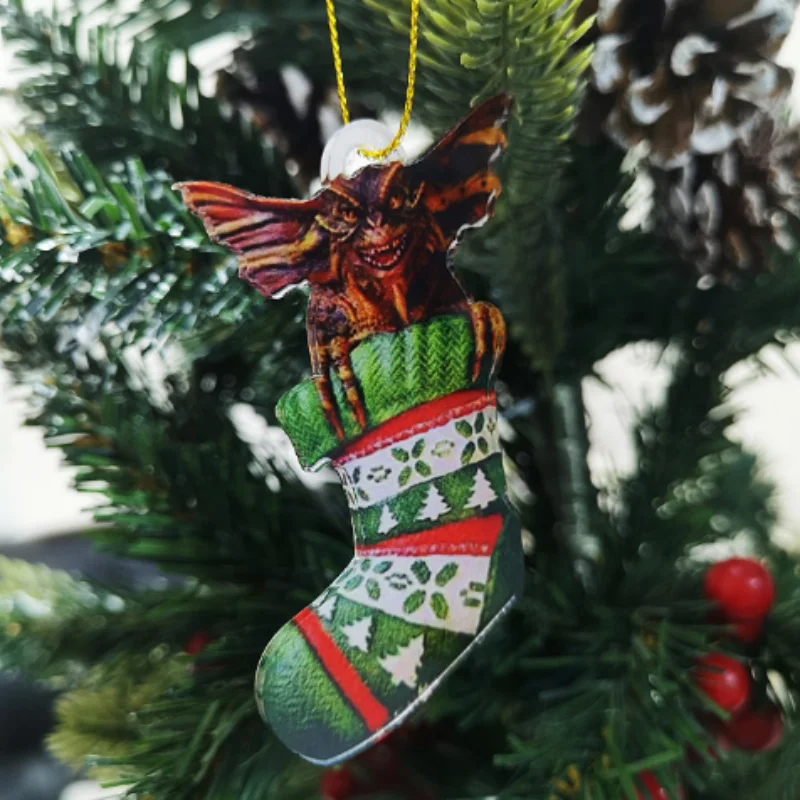 2D Gremlins Gizmo Fairy Light Santa Hat Hanging Christmas Figurine Ornament Decor Christmas Tree Decoration