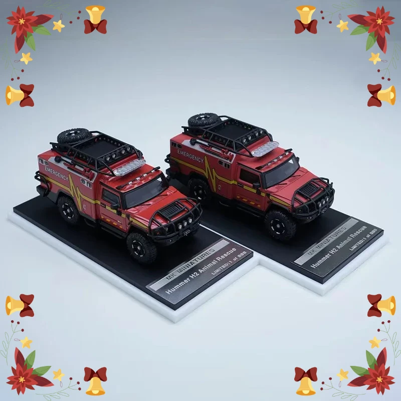 

MK Miniatures Diecast Alloy 1/64 Hummer H2 Rescue Vehicle Alloy Model Car Ornament Souvenir Display Collection Hobby Gift