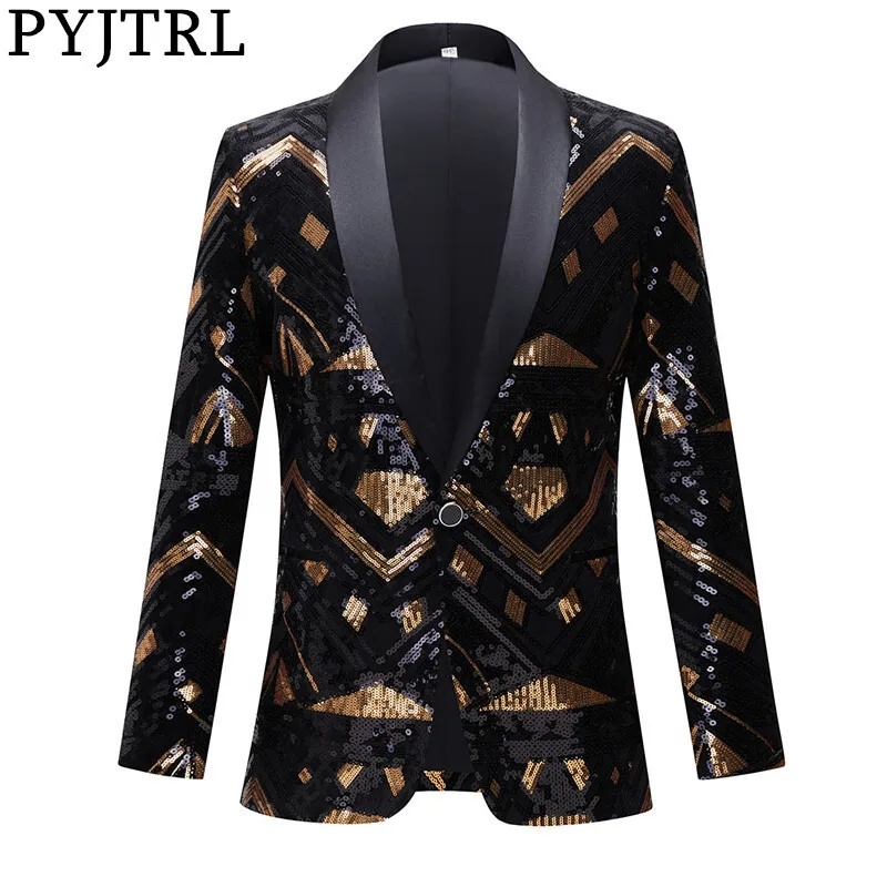 # 4149 Blazer mit schwarzen Pailletten, Jacke, Herren-Oberbekleidung, Host-Sänger, Party, Club,
