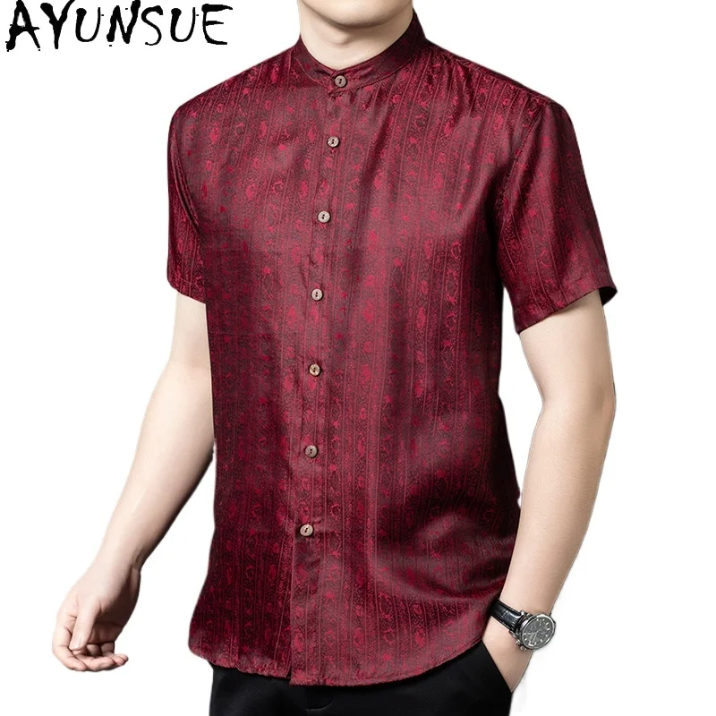 

Мужские рубашки AYUNSUE из 65% шелка тутового шелкопряда и 35% вискозы, лето 2026, высококачественная рубашка Xiangyunsha, тонкая винтажная мужская одежда