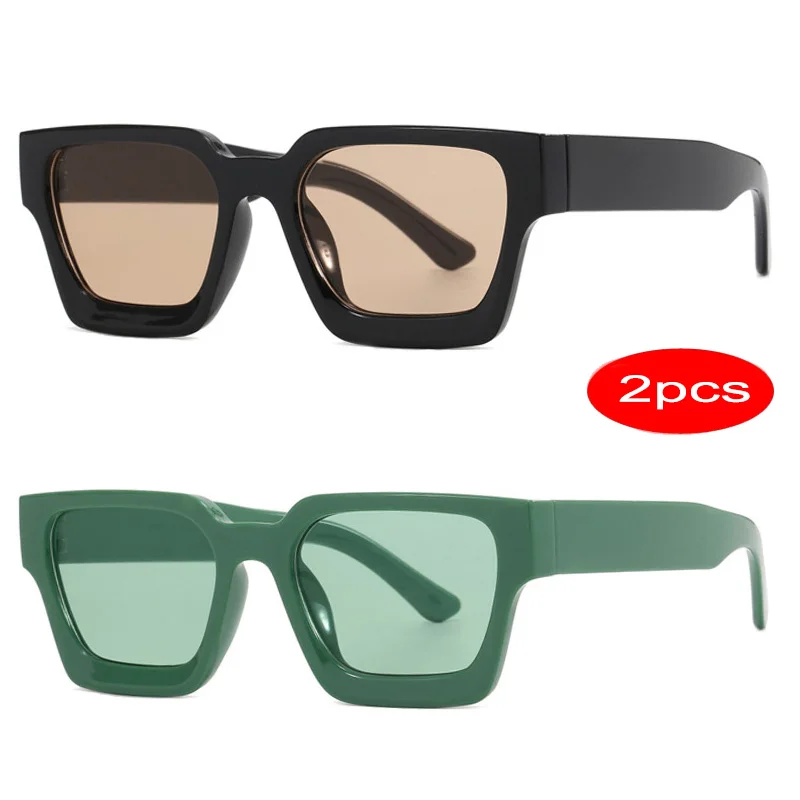 2PCS Ins Beliebte Fashion Square Sonnenbrille Frauen Retro Punk Schwarz Leopard Grün Sonnenbrille Weibliche Trend Brillen