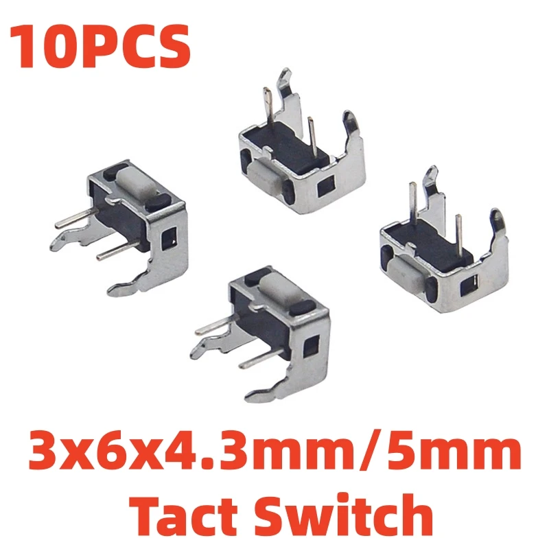10PCS 3x6x4.3mm/5mm Tact Switch with Bracket Horizontal 2-Pin & Vertical Side-Press Type High Temperature Resistant Micro Switch