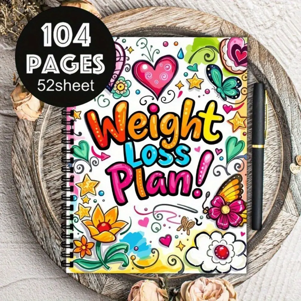 Fitness-Tracker, Gewichtsverlust-Planbuch, 104 Seiten, Wellness-Planer, Monatsplaner, Zieleinstellung, 12 Wochen, Diät, Mahlzeit, Notizblock, Diät