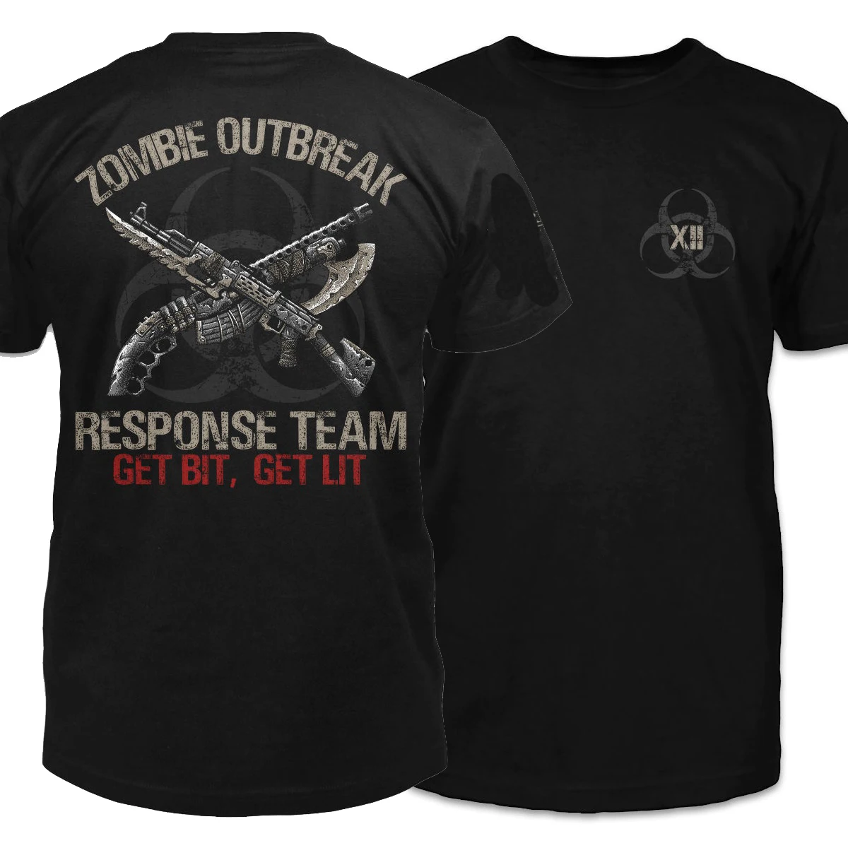 Zombie Outbreak Response Team Get Bit, Get Lit. Cross Weapon T-Shirt. Summer Cotton Short Sleeve O-Neck Mens T Shirt New S-3XL