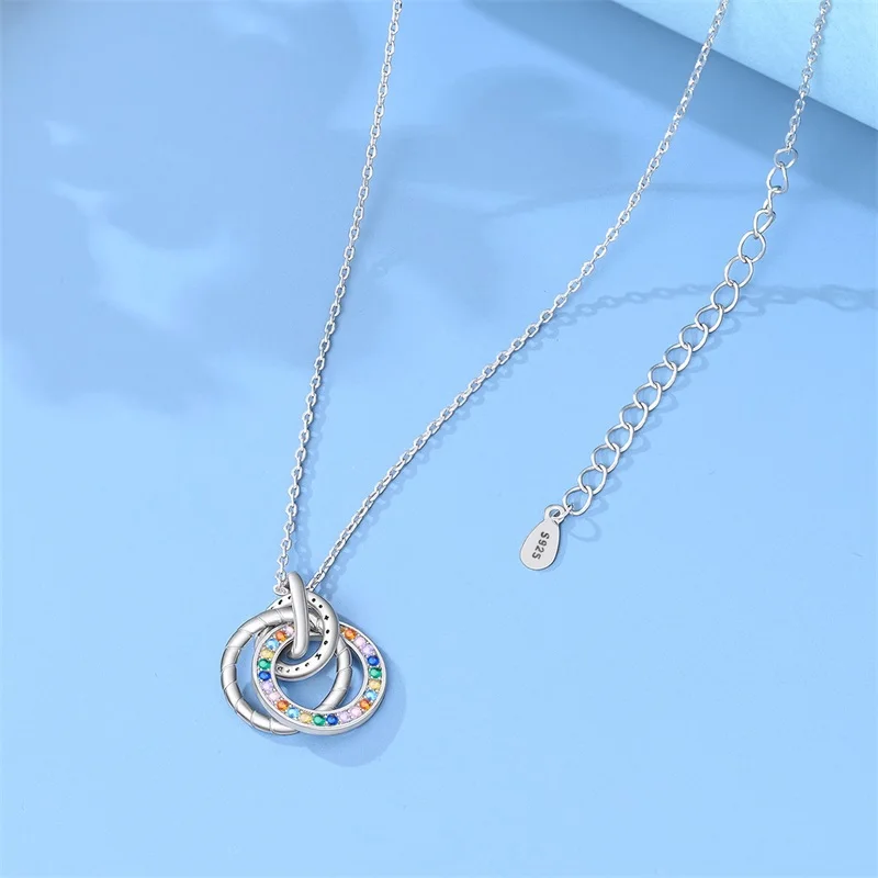 

Original 925 Sterling Silver Eternal Family Necklace Sparkling CZ Zircon Exquisite For Women Girls Birthday Jewelry Gifts