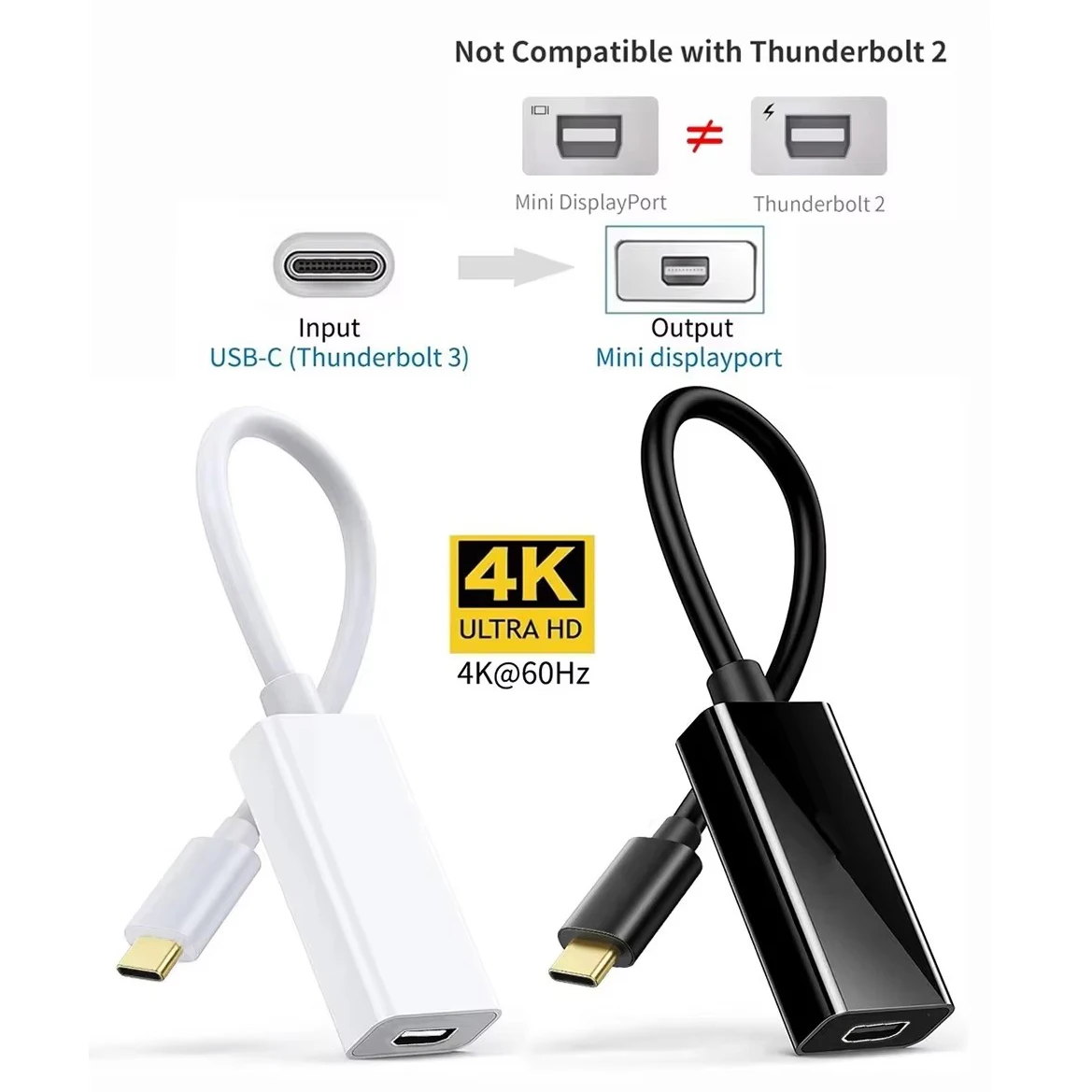 

USB C (Compatible with Thunderbolt 3) to Mini DP (Display) Adapter 4K Video Cable for Laptop Host to Mini DisplayPort Monitor