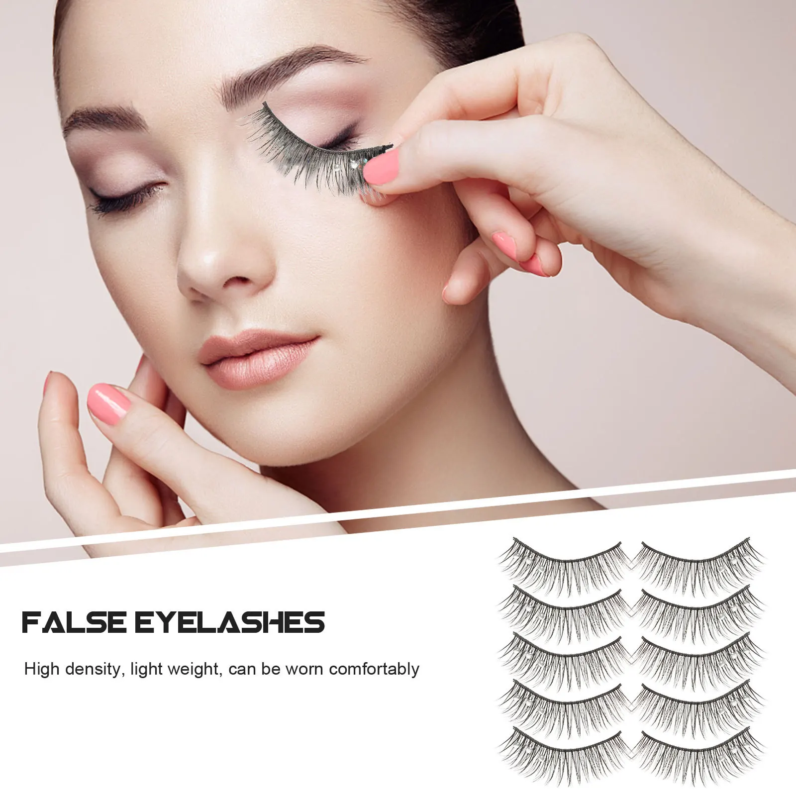 5Pairs Rhinestone False Eyelashes Natural Look Long Thick Fake Lashes Lash Extensions for Women Party Daily Makeup