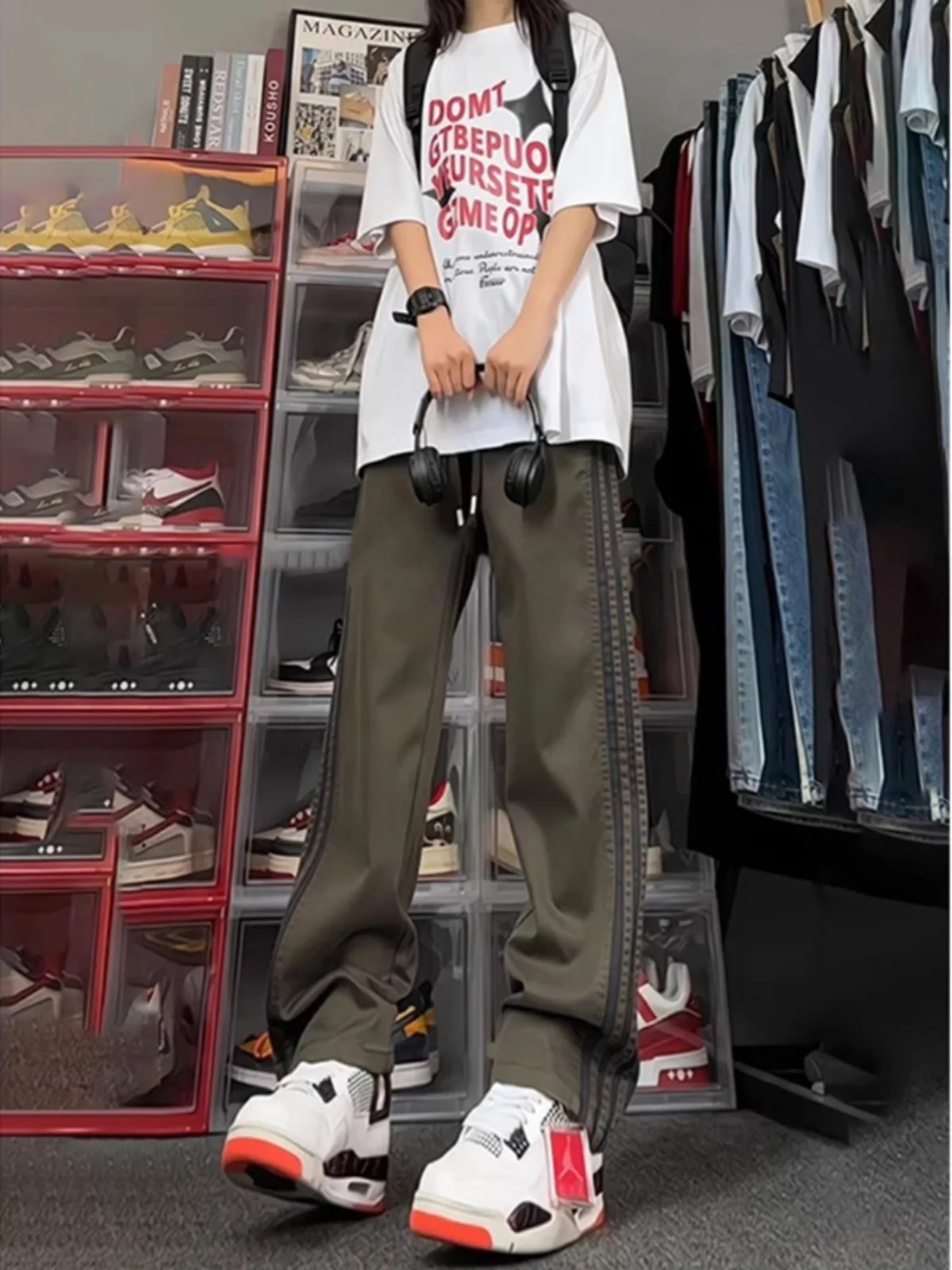 

American Tee Bars Striped Sports Pants Men's Summer Ice Silk Qui Dry Pants Dra Straight Military een Workwear