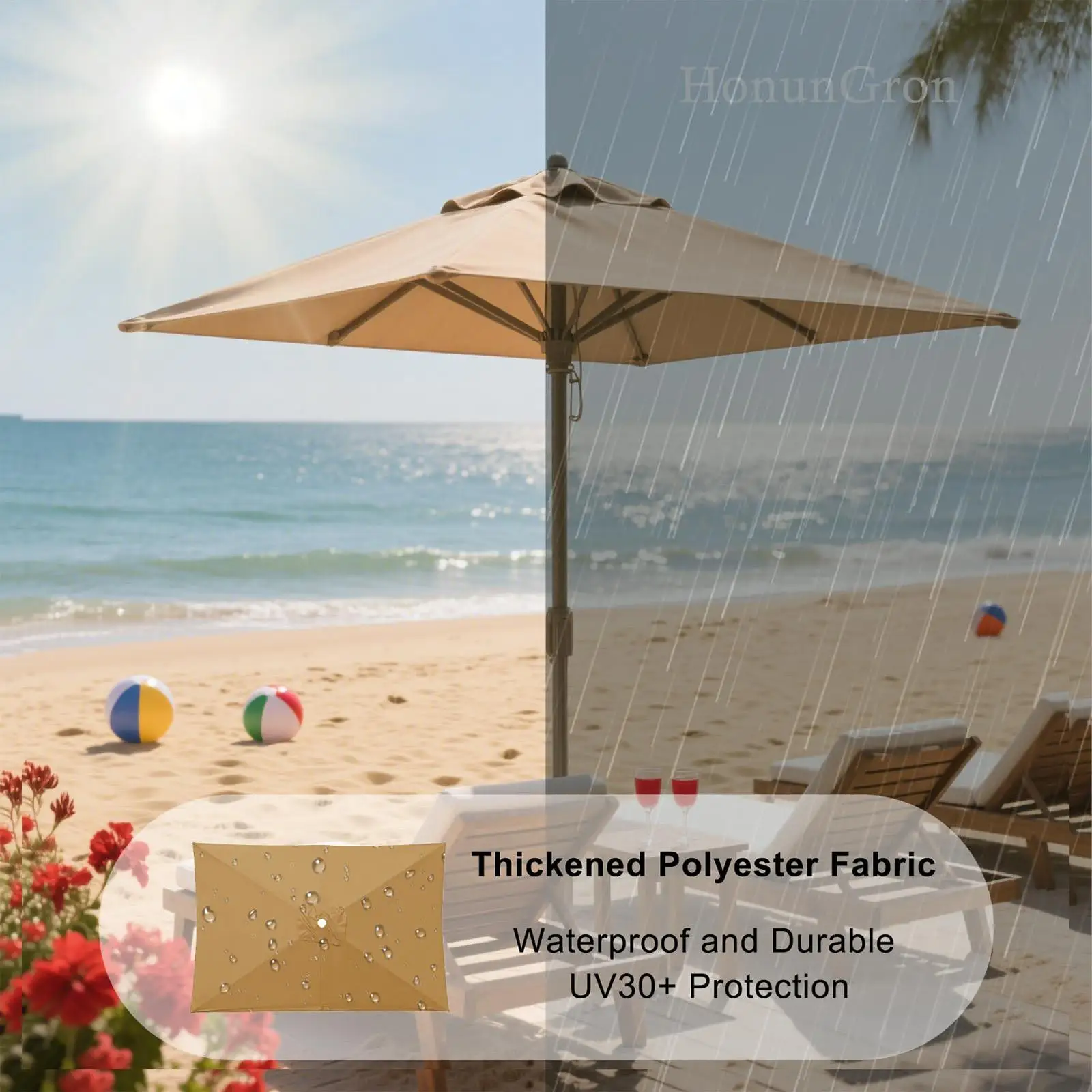 Rectangular Patio Umbrella 200x300cm UV-Resistant Waterproof Cover Patio Umbrella Fabric Replacement For Outdoor Deck Market Bay