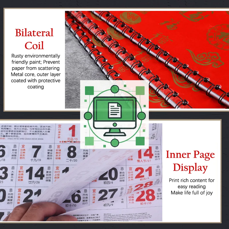 

2026 Chinese New Year Of The Horse Wall Calendar Hanging Thickened Zodiac Horse Lunar Date Gold Foil Monthly Planner