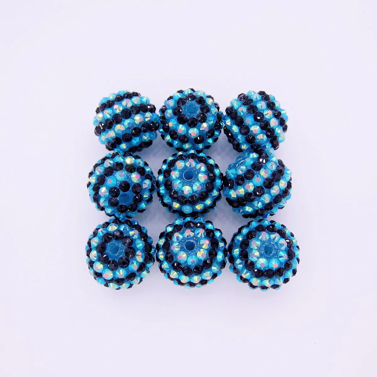 Dibuat dengan baik 20MM biru-hitam dua-warna bergaris Resin berlian imitasi manik-manik anak perempuan DIY manik-manik Chunky kalung membuat Aksesori 50 buah/lot