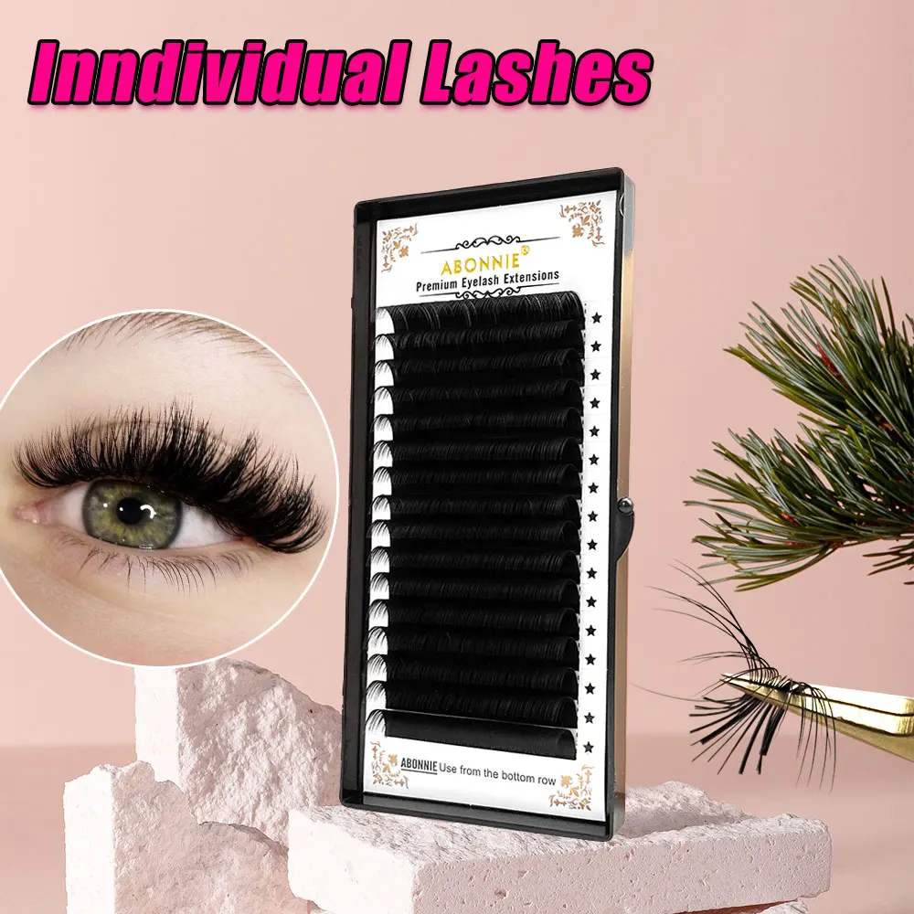 Abonnie-Extensions de Cils Individuels Classiques, Faux Cils Fluffy, Fournitures de Cils Noir Foncé, Toutes Tailles