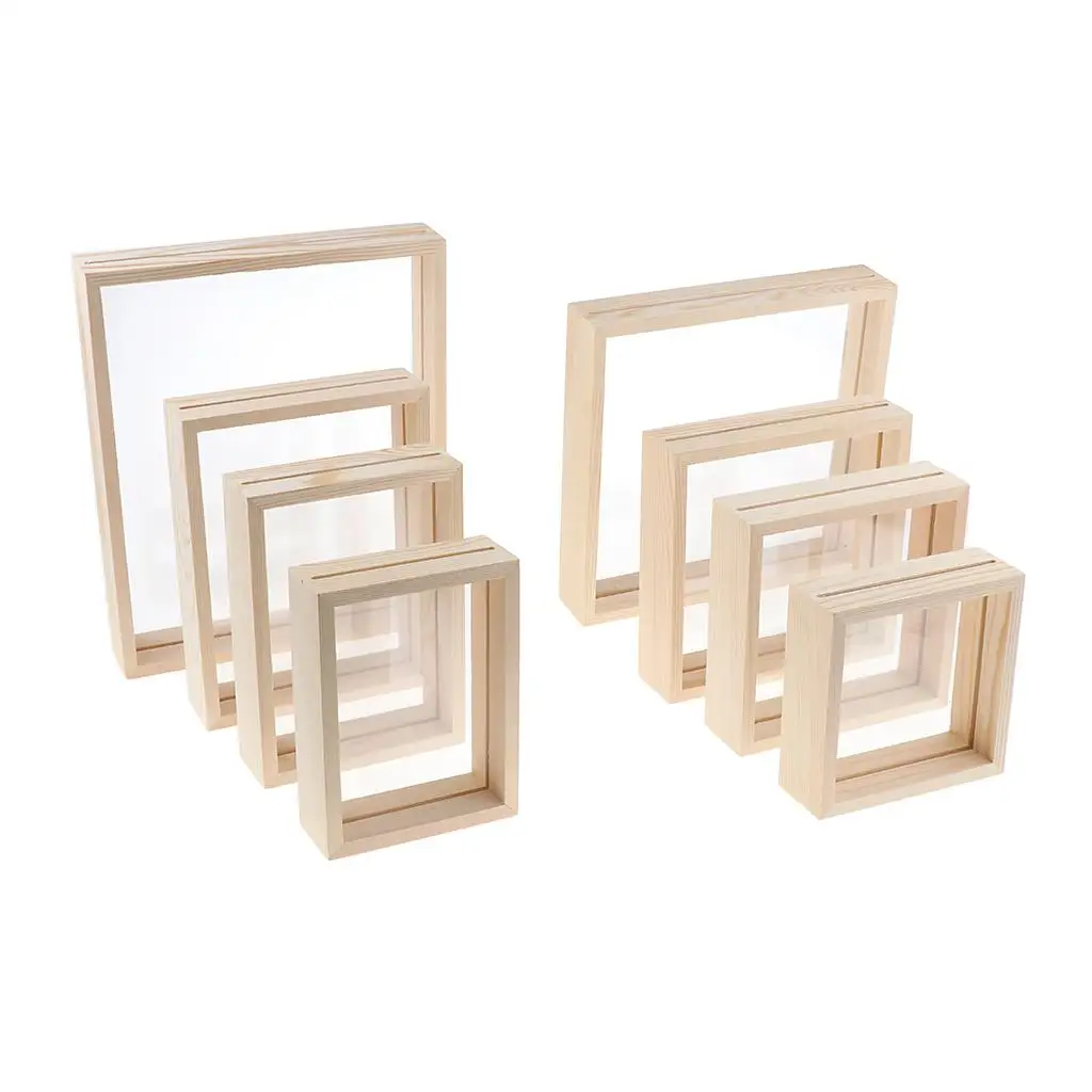 Transparent Wooden Picture Display Frame Double Glass Custom Frame for Gift or Office Use