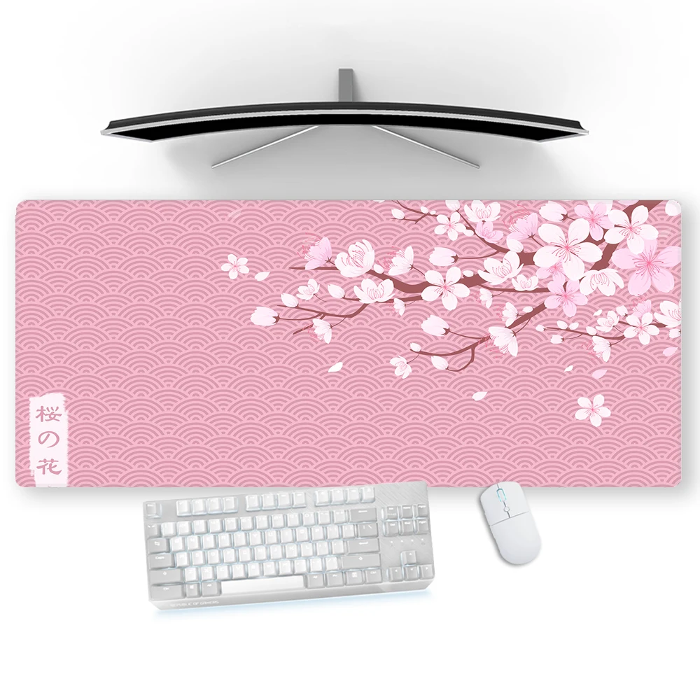 

Sakura Mouse Pad Japanese Style Cherry Blossom Gaming Accessories Pink Great Wave Keyboard Rug Gamer Pc Extra Large Desk Mat Xxl