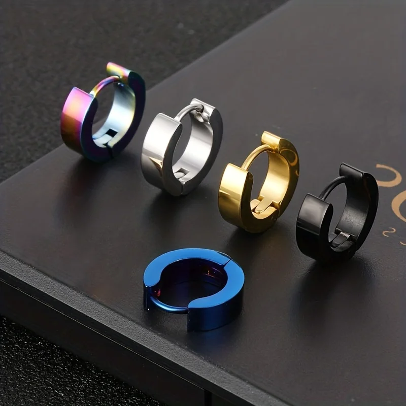 1 pair Women\'s Men\'s Fashionable Stainless Steel Buckle Hoop Earrings Stylish Unisex Punk Piercing Ear Jewelry for Daily Wear
