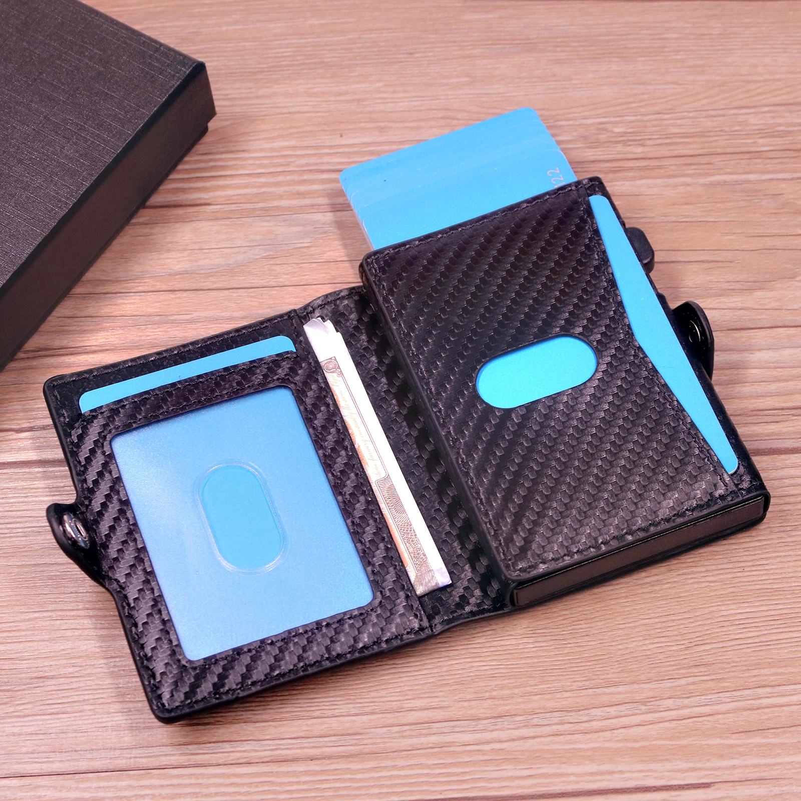 

Rfid Blocking Wallet For Men Fashion Short Bi-fold Slim Mens Purse With Magnetic Magsafe Aluminum Pop Up Card Box Holder ID Case