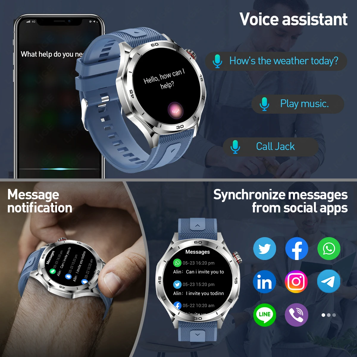 LIGE جديد 1.52 "HD موضة 400mAh ساعة ذكية BT دعوة الرجال سوار الرياضة اللياقة البدنية الصحة الرجال Smartwatch لنظام أندرويد iOS HarmonyOS