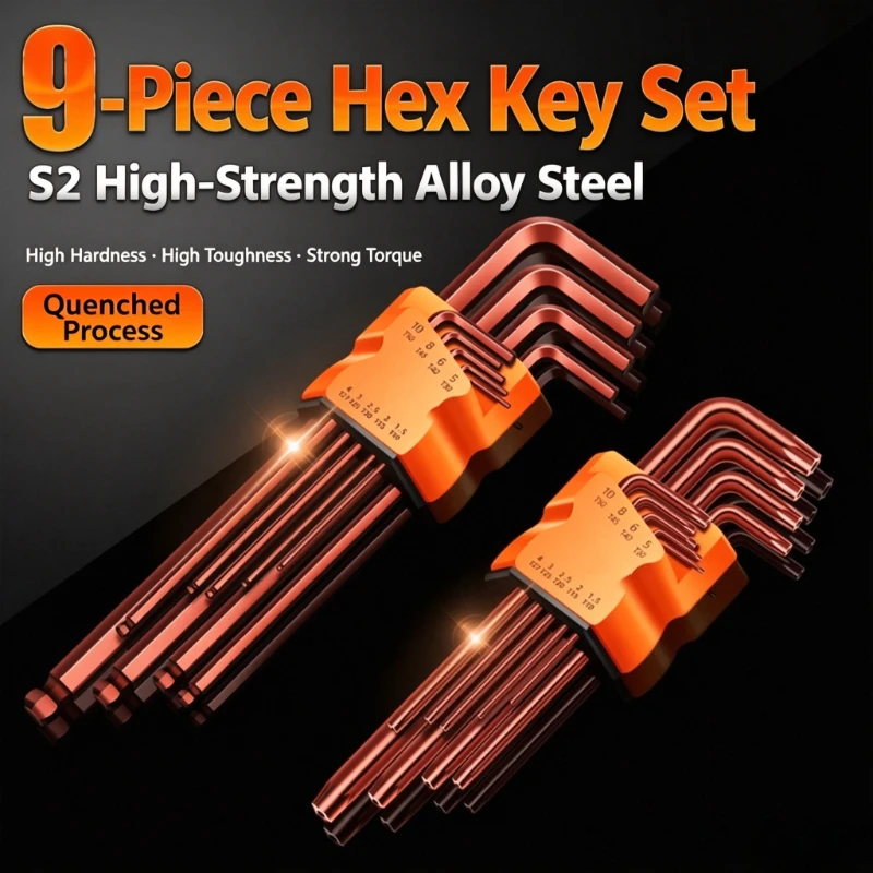 Ball End Hex Key Set High-Strength Alloy Steel Quenched Metric Allen Wrench Kit Hexagon Wrench for Bike Furniture Auto Repair