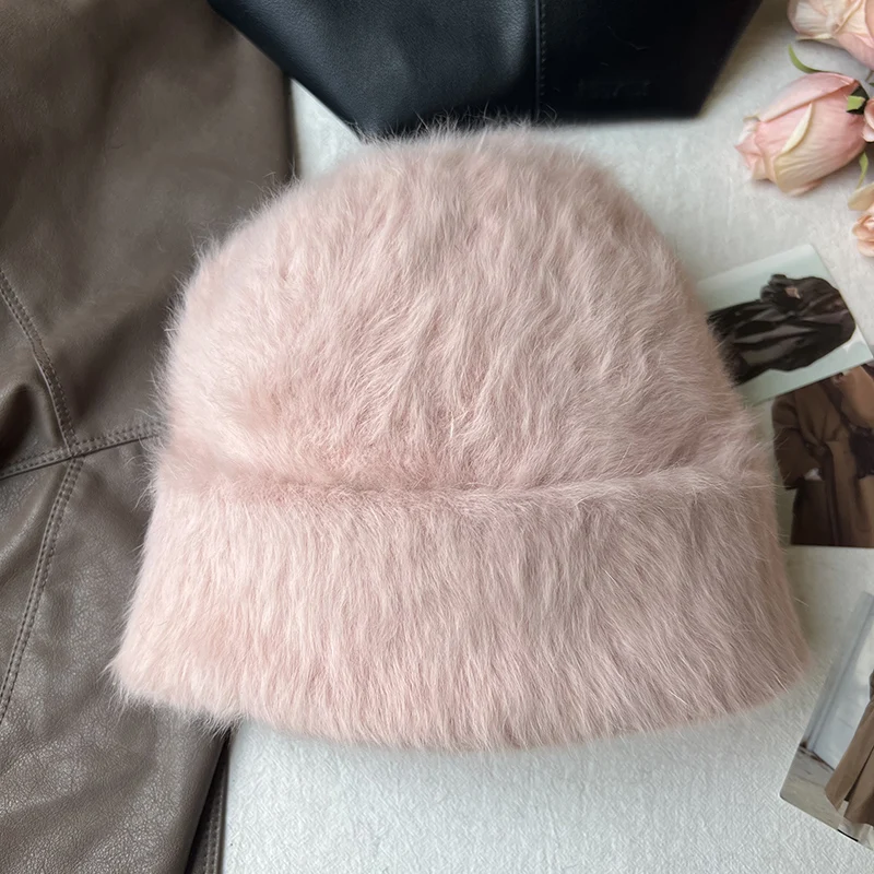 2023 neue Mode Kaninchen Fell Y2k Mützen für Frauen Weiche Warme Flauschigen Angola Winter Hut Weibliche Winddicht Motorhaube Hut Skullies Kappe – Detail 36