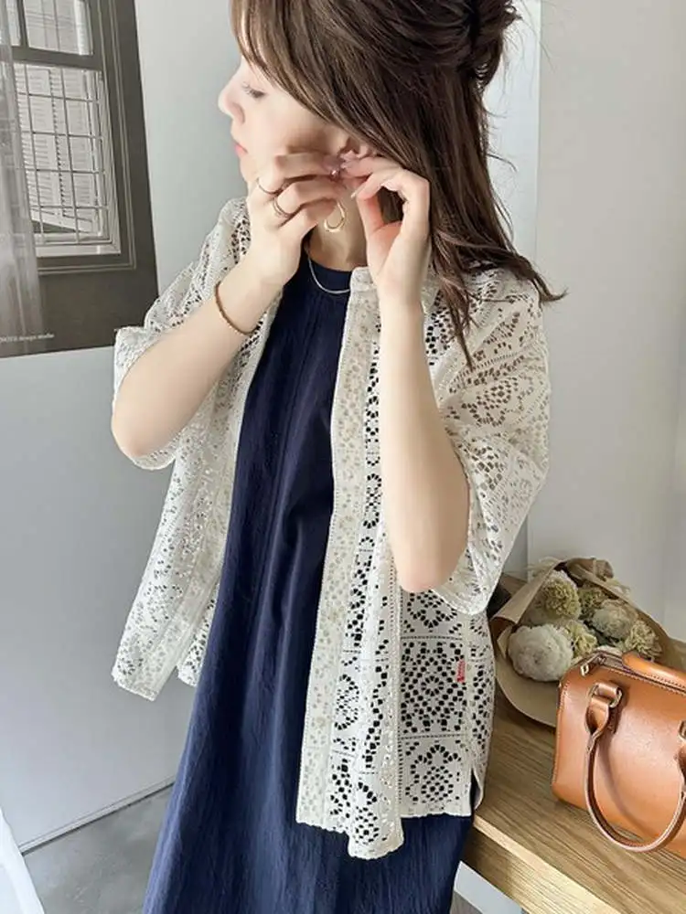 بلوزة نسائية فضفاضة غير رسمية من ort Sve دانتيل irt بلوزة صيفية عصرية متعددة الاستخدامات مفتوحة من مادة البوليستر