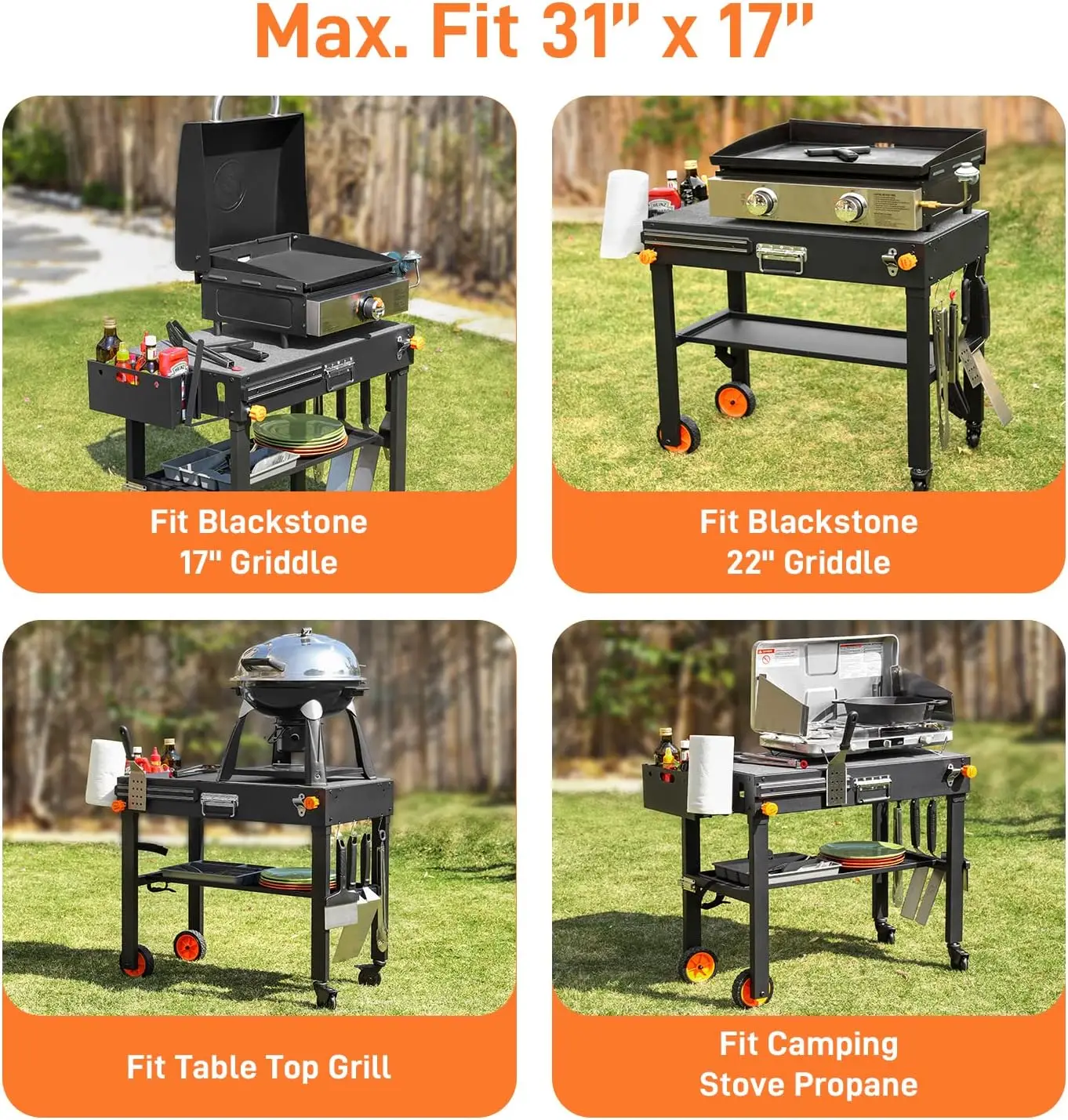 Portable Outdoor Grill Table, Folding Grill Cart Solid And Sturdy, Blackstone Griddle Stand Large Space, Blackstone Table With