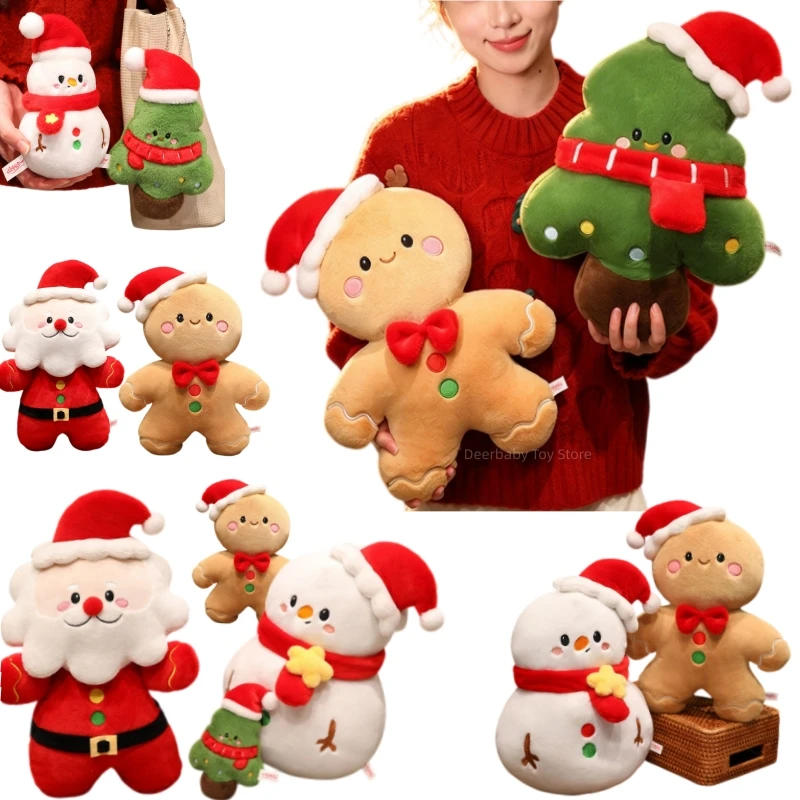 15/40cm Cute Xmas Stuffed Doll Pillow Gingerbread Man Snowman Tree Santa Claus Stuffed Toy Bag Pendant Home Decor Christmas Gift