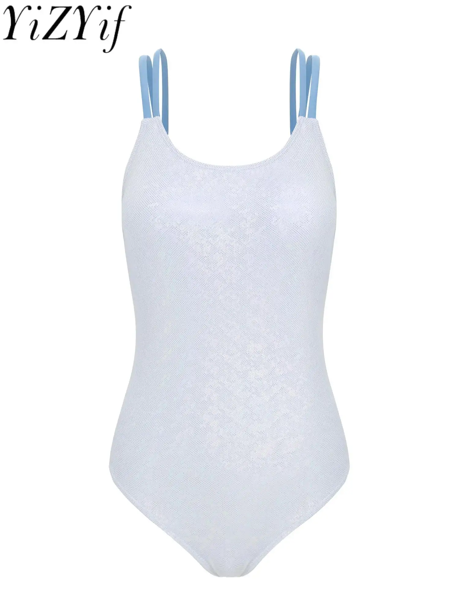 

Women One Piece Shiny Conservative Swimsuit Back Cross Chest Pads High Cut Jumpsuit Athletic Swimwear Diving Beach Bathing Suits