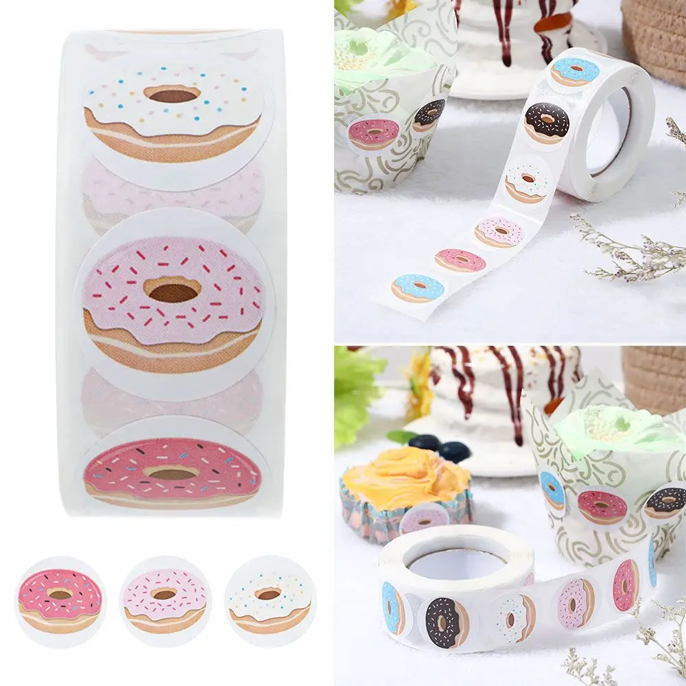 500pcs Cookies Sign DIY Craft Baking Pattern Roll Sticker Donut Stickers Gift Box Packing Seal Labels