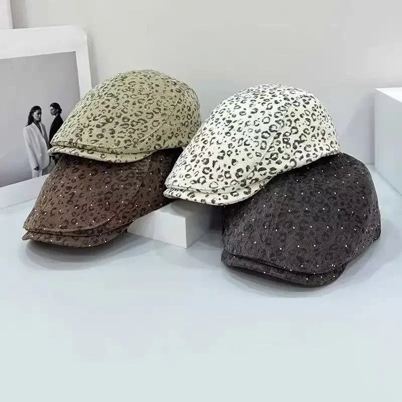 

Retro Hot Girl Leopard Print Beret American Style Fashionable and Versatile Forward Cap Unique Duckbill Hat