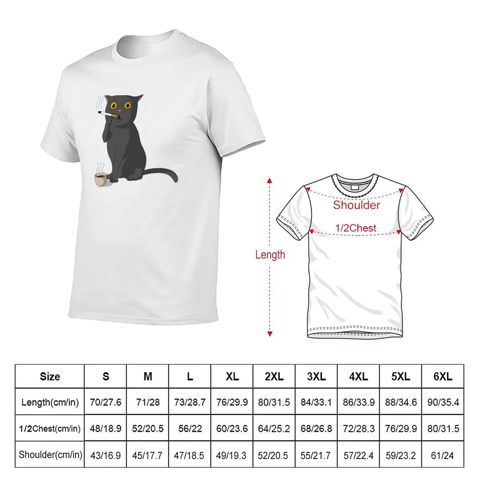 Cigarette smoking Coffee drinking Cat illustration T-Shirt plus size tops man clothes cute clothes vintage t shirt men