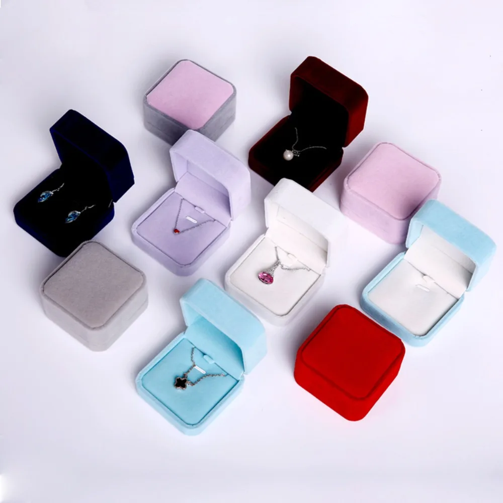 Presentation Necklace Pendant Display Box New Velvet Plastic Gift Box Solid Color Jewelry Box Necklace