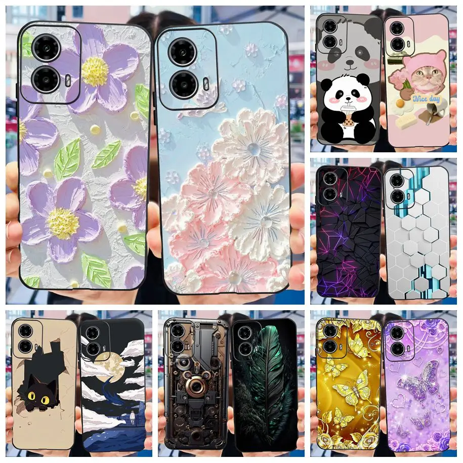 For Motorola Moto G24 Case 2024 New Fashion Flower Butterfly Black Silicone Soft Cover For Moto G34 G 24 XT2423-1 XT2363-2 Funda