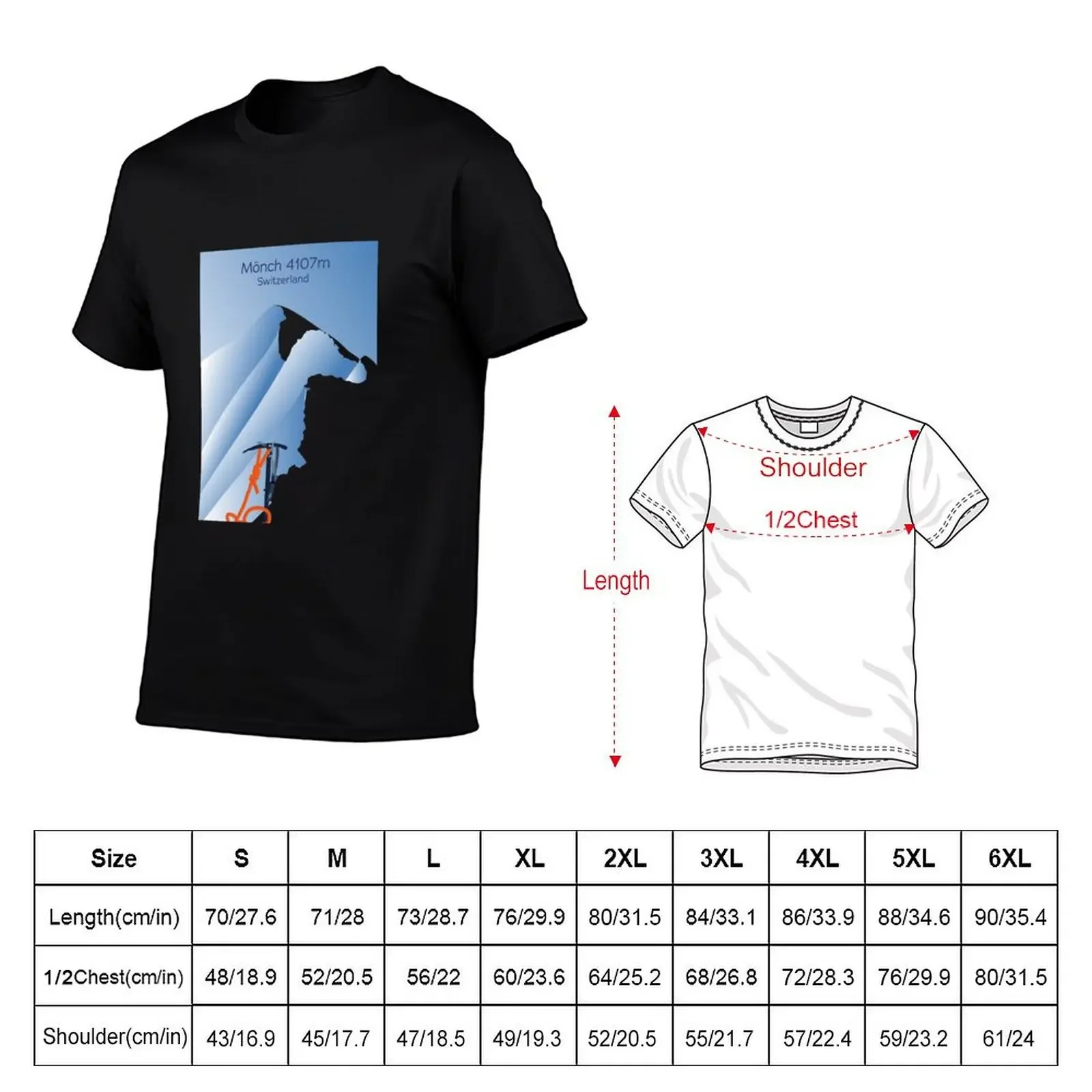 Poster of the Alps M?nch summit Switzerland mountaineering ice axe T-Shirt graphic shirts graphic t shirts men clothing