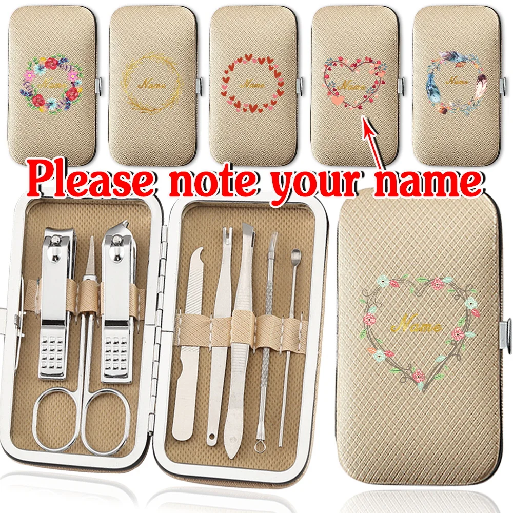 

Customized Name 8Pcs Stainless Steel Manicure Set Pedicure Nail Clippers Kit Portable Grooming Tools Organizer Nail Cutter Box