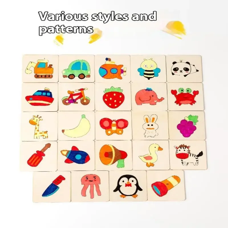 60pcs Montessori Kids Painting Toys Toddler Doodle Educational Toys Wooden DIY Painting Stencils Jigsaw Puzzle Educational Toy