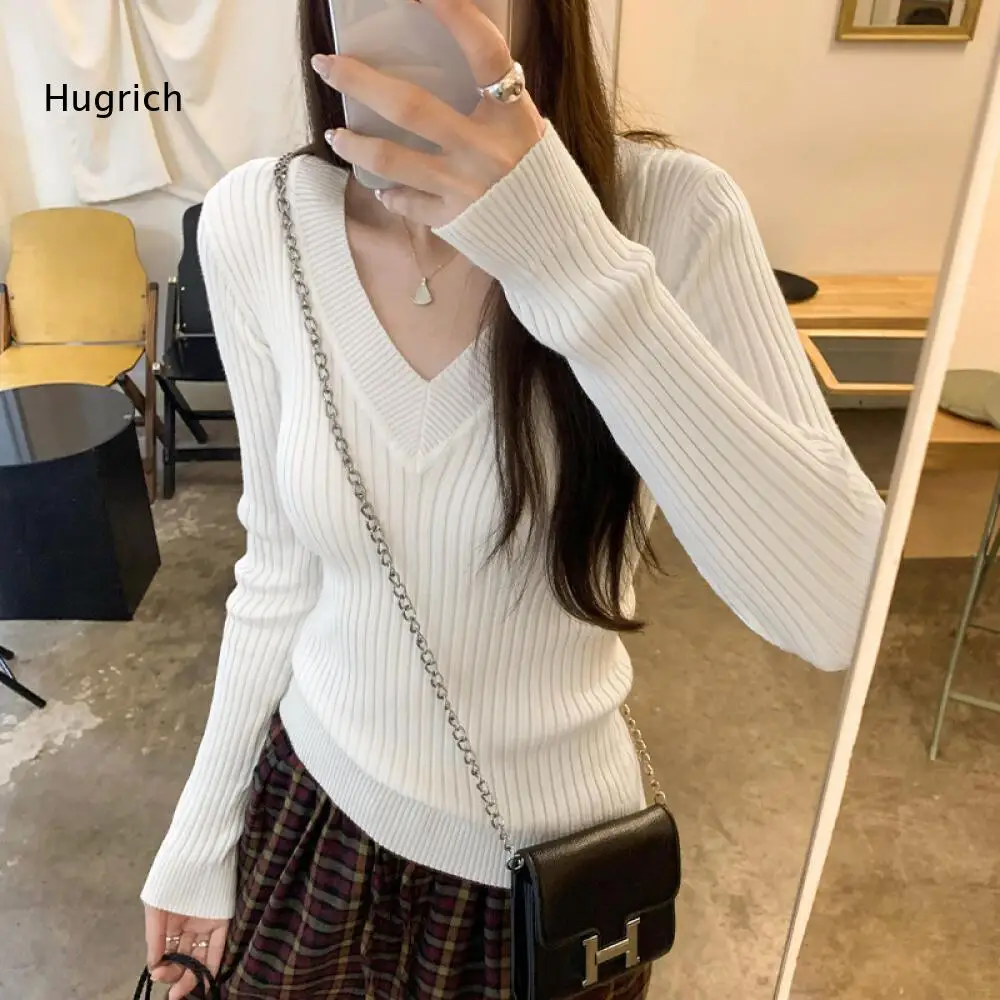 Trendy Ribbed Knit Top With Flattering V Cut And Soft Material Women Versatile Base Layer For Photo Or Casual Use
