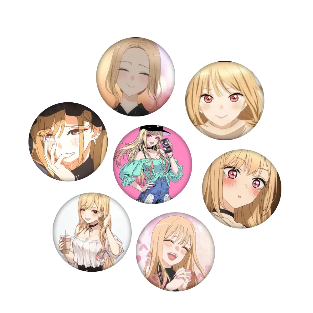Tinplate Chapas Pins My Dress-Up Darling Marin Kitagawa Round Badge Brooch Bag Decor Gift