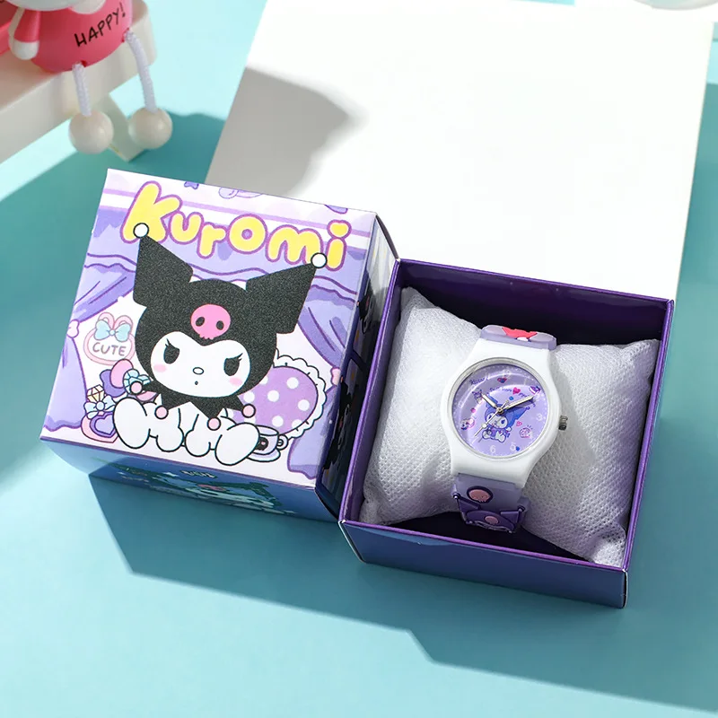 MINISO 3D Pattern Hello Kitty Girls Watches Children Cartoon Kuromi Waterproof Quartz Watch with box watchband Kids Clock Gift