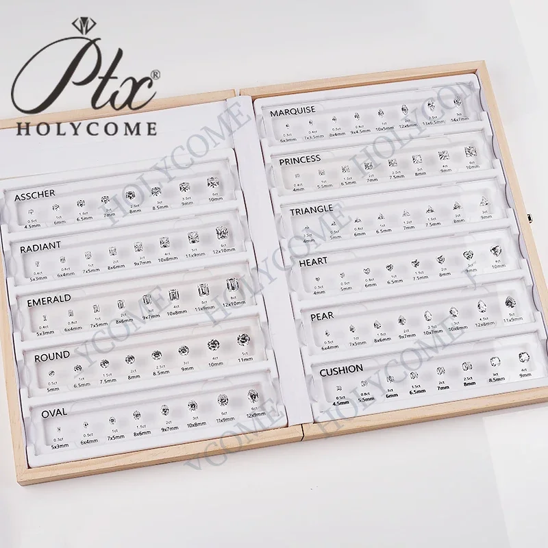 Zirkonia-Diamant-Karat-Diagramm, individuelles Vergleichstabellen-Set, Ringgrößenreferenz, alle Formen, Edelstein für die Schmuckherstellung