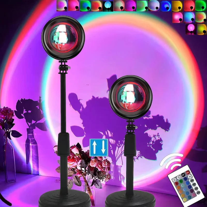 Lâmpada Pôr do Sol com Controle Remoto Luz Noturna USB 16 Cores Ajustáveis para Decoração de Quarto